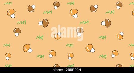 Cute cartoon seamless autumn pattern mushrooms in a playful cartoon style.Vector EPS10 Stock Vector