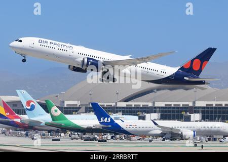 HL8388 Air Premia Boeing 787-9 Dreamliner Departing Los Angeles International (LAX / KLAX) Stock Photo
