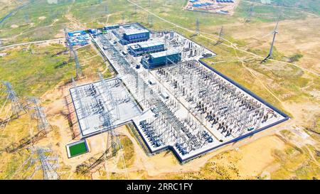 211013 -- YINCHUAN, Oct. 13, 2021 -- Aerial photo taken on Sept. 8, 2020 shows a high-voltage direct current HVDC converter station in Lingwu City, northwest China s Ningxia Hui Autonomous Region. Xinhua Headlines: Power highways push forward carbon emission reduction in China JinxHe PUBLICATIONxNOTxINxCHN Stock Photo