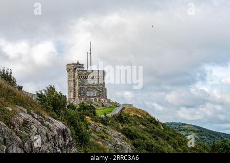 Cabot Tower, on top of Signal Hill in St. John's, Newfoundland, Canada, was built to commemorate the 400th anniversary of John Cabot's landing in Newf Stock Photo