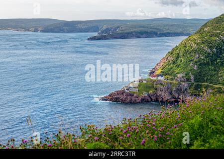 St. John's, NL, Canada - Aug. 27, 2023: Fort Amherst and The Narrows viewed from Signal Hill Stock Photo