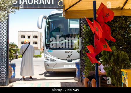 Marrakech, Morocco - August 28, 2023 People traveling in a Supratours bus between Marrakech and Agadir. The price is cheap and the service excellent. Stock Photo