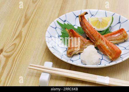 grilled salmon belly, Japanese cuisine, copy space Stock Photo