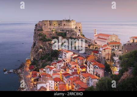 Scilla, Italy on the Mediterranean coast at dawn. Stock Photo