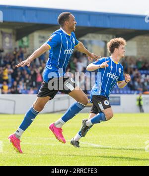 Chester, Cheshire, England, 12th August 2023. Chester’s Kole Hall celebrates the opening goal of the match during, Chester Football Club V King's Lynn Town Football Club in the Vanarama National League North at the Deva Stadium. (Credit Image: ©Cody Froggatt/Alamy Live News) Stock Photo