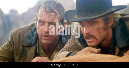 BUTCH CASSIDY AND THE SUNDANCE KID 1969 20th Century Fox film with Robert Redford at right and Paul Newman Stock Photo