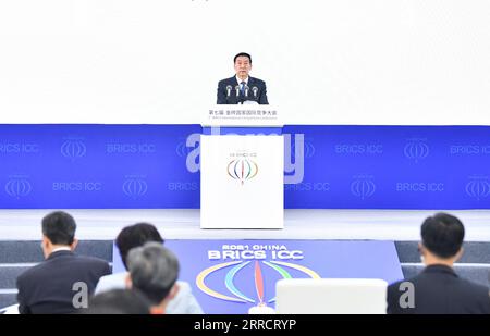 211116 -- BEIJING, Nov. 16, 2021 -- Chinese State Councilor Wang Yong addresses the 7th BRICS International Competition Conference in Beijing, capital of China, Nov. 16, 2021.  CHINA-BEIJING-WANG YONG-BRICS INT L COMPETITION CONFERENCE CN YinxBogu PUBLICATIONxNOTxINxCHN Stock Photo