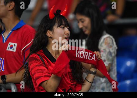 Korea fans at the end of  the International Friendly match Wales vs Korea Republic at Cardiff City Stadium, Cardiff, United Kingdom, 7th September 2023  (Photo by Mike Jones/News Images) Stock Photo