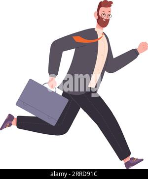 Late for work. Man rushing to office. Worker thinking about timepiece ...