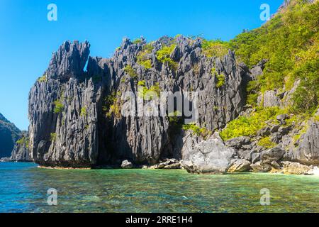 Beach landscape in Palawan island, Philippines. Seven Commando Beach. Horizontal image with copy space for text Stock Photo