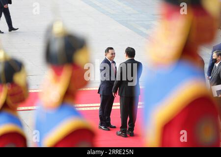 Ulaanbaatar, Mongolia, 8th Sep, 2023. The Chairman of the State Great Khural, G. Zandanshatar, welcomed the Chairman of the National Assembly of the Laos People's Democratic Republic, Xaysomphone Phomvihane. Credit: L.Enkh-Orgil/Alamy Live News. Stock Photo