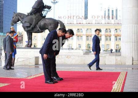 Ulaanbaatar, Mongolia, 8th Sep, 2023. The Chairman of the State Great Khural, G. Zandanshatar, welcomed the Chairman of the National Assembly of the Laos People's Democratic Republic, Xaysomphone Phomvihane. Credit: L.Enkh-Orgil/Alamy Live News. Stock Photo