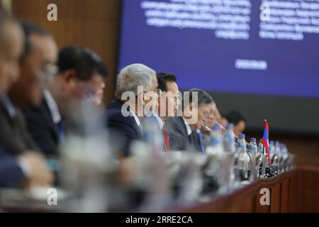 Ulaanbaatar, Mongolia, 8th Sep, 2023. The Chairman of the State Great Khural, G. Zandanshatar, welcomed the Chairman of the National Assembly of the Laos People's Democratic Republic, Xaysomphone Phomvihane. Credit: L.Enkh-Orgil/Alamy Live News. Stock Photo