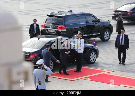 Ulaanbaatar, Mongolia, 8th Sep, 2023. The Chairman of the State Great Khural, G. Zandanshatar, welcomed the Chairman of the National Assembly of the Laos People's Democratic Republic, Xaysomphone Phomvihane. Credit: L.Enkh-Orgil/Alamy Live News. Stock Photo