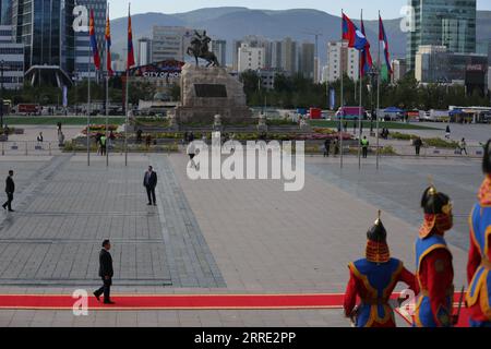 Ulaanbaatar, Mongolia, 8th Sep, 2023. The Chairman of the State Great Khural, G. Zandanshatar, welcomed the Chairman of the National Assembly of the Laos People's Democratic Republic, Xaysomphone Phomvihane. Credit: L.Enkh-Orgil/Alamy Live News. Stock Photo