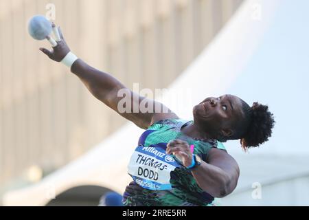 Brussels, Belgium. 7th Sep, 2023. Danniel Thomas-Dodd of Jamaica competes during the Women's Shot Put final at the 2023 Diamond League meeting in Brussels, Belgium, Sept. 7, 2023. Credit: Zheng Huansong/Xinhua/Alamy Live News Stock Photo