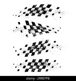 Different grunge wave ink flags set shadows Stock Vector