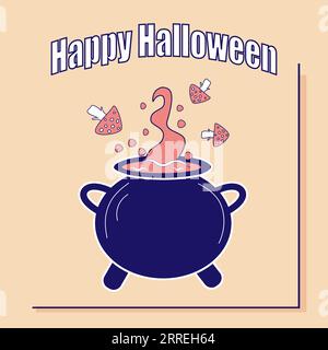 Happy Halloween, witch's cauldron magic potion, pastel pink blue colors EPS10 vector. Stock Vector