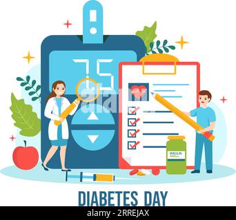 World Diabetes Day Vector Illustration on 14 November with Doctors Testing Blood for Glucose and Measuring Sugar in Flat Cartoon Background Design Stock Vector