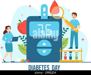 World Diabetes Day Vector Illustration on 14 November with Doctors Testing Blood for Glucose and Measuring Sugar in Flat Cartoon Background Design Stock Vector