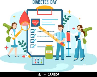 World Diabetes Day Vector Illustration on 14 November with Doctors Testing Blood for Glucose and Measuring Sugar in Flat Cartoon Background Design Stock Vector