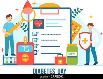 World Diabetes Day Vector Illustration on 14 November with Doctors Testing Blood for Glucose and Measuring Sugar in Flat Cartoon Background Design Stock Vector