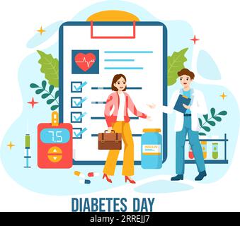 World Diabetes Day Vector Illustration on 14 November with Doctors Testing Blood for Glucose and Measuring Sugar in Flat Cartoon Background Design Stock Vector