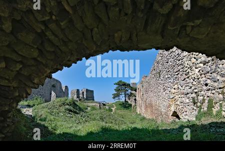 Ruins and remains of ancient stone Castle Stary Jicin. Czech republic is country of many castles, palaces and ruins. Stock Photo