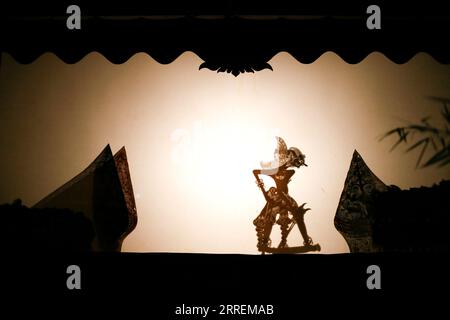 Wayang or shadow puppet performing in the screen Stock Photo