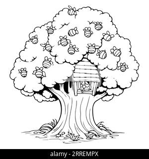 Beehive On A Tree Coloring Page for Kids Stock Vector