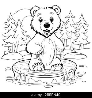 Bear Playing The Balalaikar Coloring Pages for Kids Stock Vector