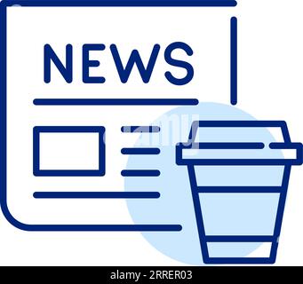Printed newspaper and to go coffee mug. Morning news. Pixel perfect icon Stock Vector