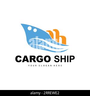 Cargo Ship Logo, Fast Cargo Ship Vector, Sailboat, Design For Ship Manufacturing Company, Waterway Sailing, Marine Vehicles, Transport, Logistics Stock Vector