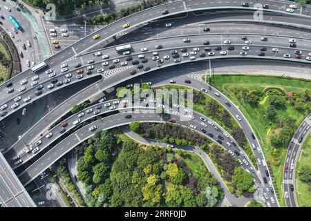 NANJING, CHINA - SEPTEMBER 8, 2023 - Aerial photo shows the traffic flow at Xinzhuang Interchange in Nanjing, Jiangsu province, China, Sept 8, 2023. Stock Photo
