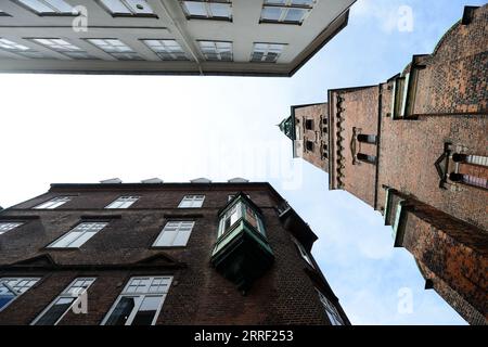 The former Nikolaj Kunsthal ( St. Nicholas Church ) houses the  Nikolaj Contemporary Art Center in Copenhagen, Denmark. Stock Photo