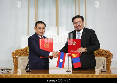 Ulaanbaatar, Mongolia, 8th Sep, 2023. Memorandum of inter-parliamentary cooperation was signed. Xaysomphone Phomvihane. Credit: L.Enkh-Orgil/Alamy Live News. Stock Photo