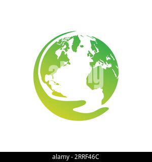 Logo of hand holding earth globe, ecology and sustainability concept. vector illustration in modern flat style design. Stock Vector