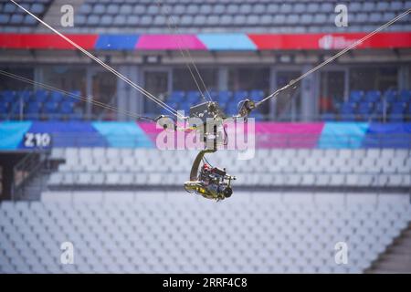 Paris, France. 07th Sep, 2023. Spider cam during the Captain's run of team France at Stade de France on September 7, 2023 in Paris, France. Photo by Baptiste PaquotABACAPRESS.COM Credit: Abaca Press/Alamy Live News Stock Photo