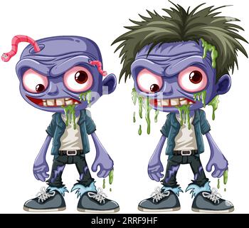 A collection of vector illustrations featuring purple zombie cartoons Stock Vector