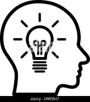 Line icon of bulb in the human head as a concept of idea or business startup Stock Vector