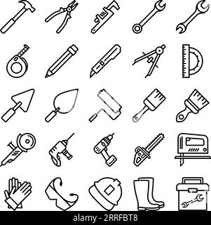 Set of construction tool line icons as an editable outline for web design Stock Vector