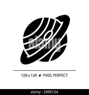 Saturn pixel perfect black glyph icon Stock Vector