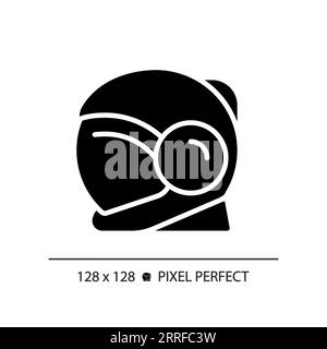 Space helmet pixel perfect black glyph icon Stock Vector