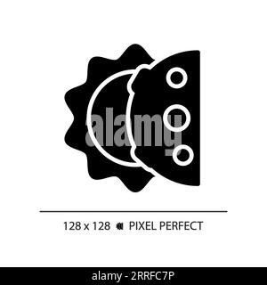 Solar eclipse pixel perfect black glyph icon Stock Vector