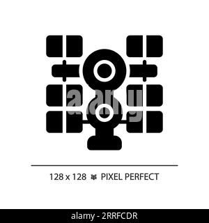 Space station pixel perfect black glyph icon Stock Vector
