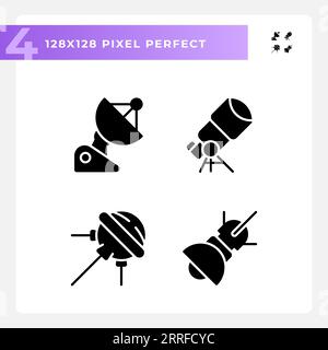 Space technology pixel perfect black glyph icons set on white space Stock Vector