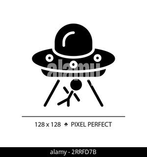 Alien abduction pixel perfect black glyph icon Stock Vector