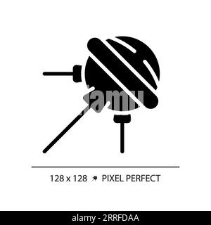 Sputnik pixel perfect black glyph icon Stock Vector