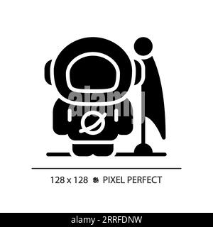 Man on moon pixel perfect black glyph icon Stock Vector