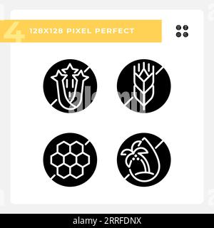 Pixel perfect glyph style allergen free black icons set Stock Vector
